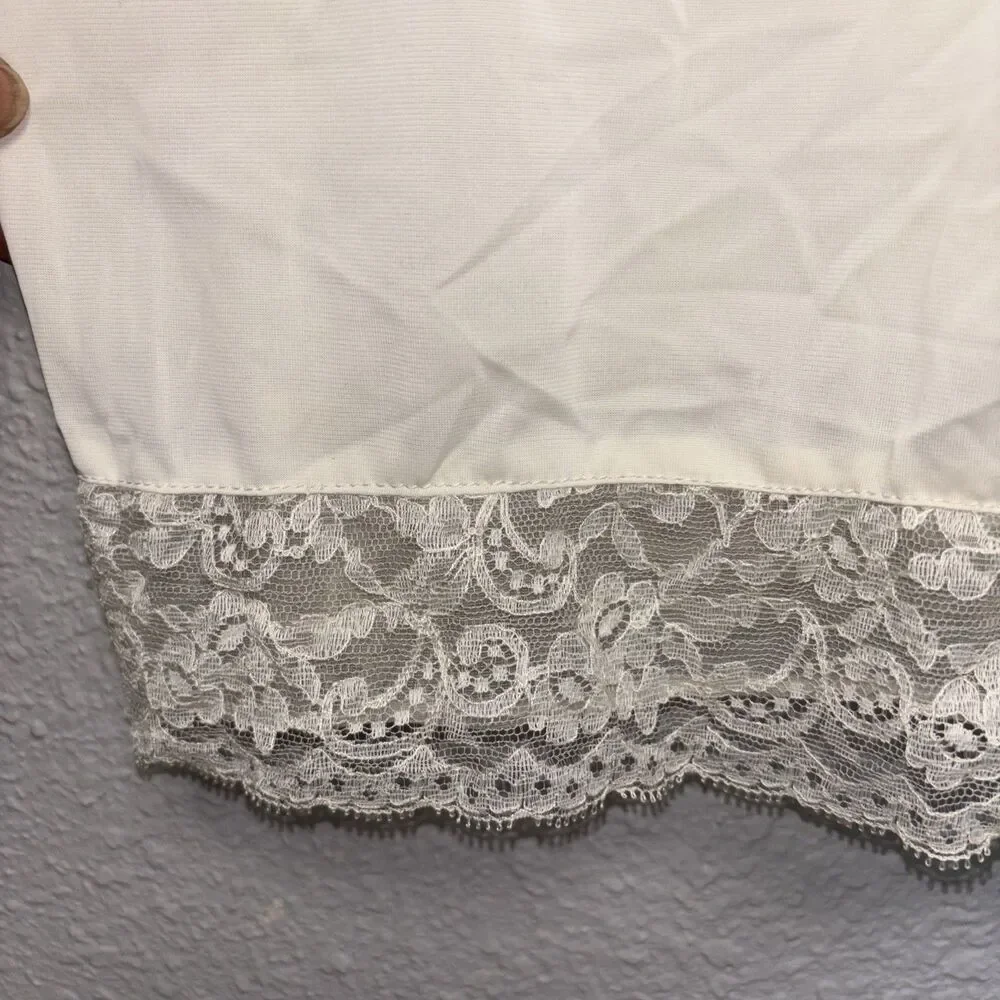 Vintage VTG Ivory Lace Scallop Slip Dress Nightgown 30 Small Adjust Straps Slit - Picture 5 of 8